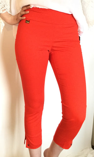 Fiery Red Crop Ankle  Pant/Side Slits and Studs