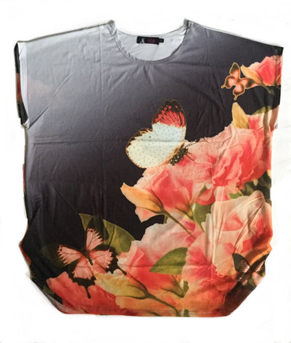 Black Orange Butterfly w Flowers FunTop