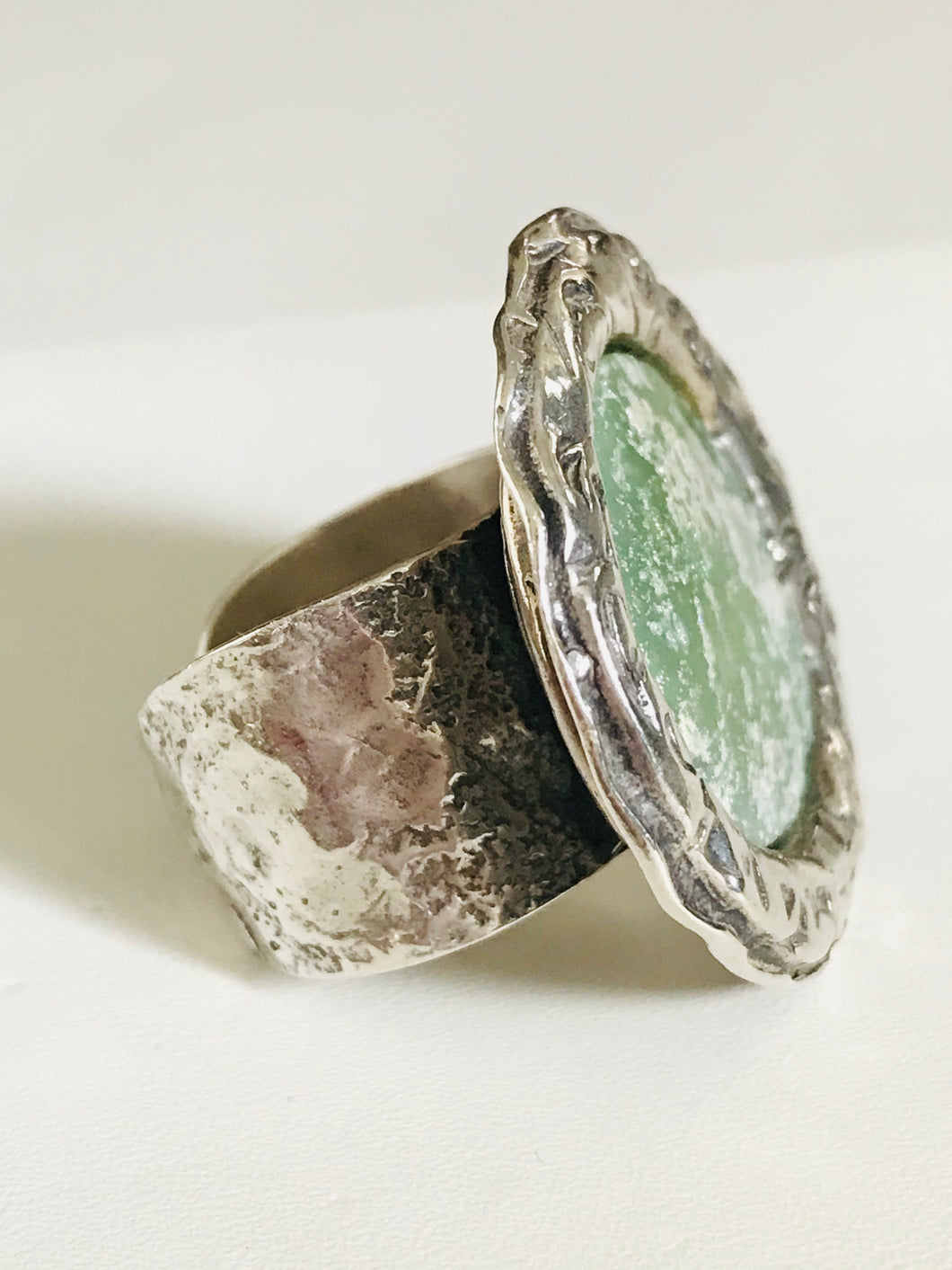 Signet Style Roman glass expandable Silver Ring