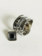 Sterling silver wide Dangle Onyx Ring