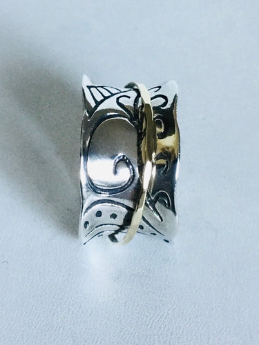 Sterling silver Single 9k gold spinner ring