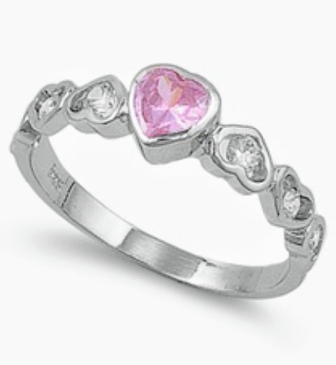 Heart shape Cz Pink Topaz Sterling Silver Ring