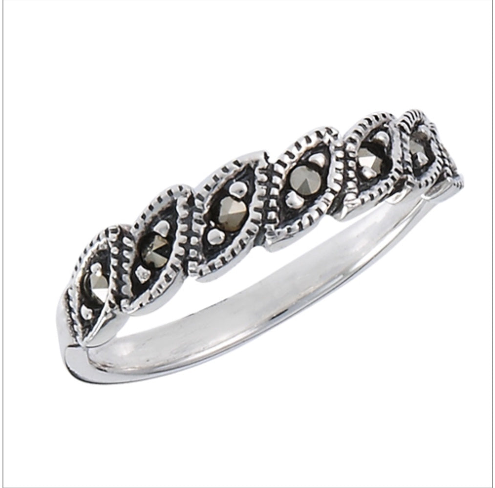 Angled Marcasite Leaf Ring