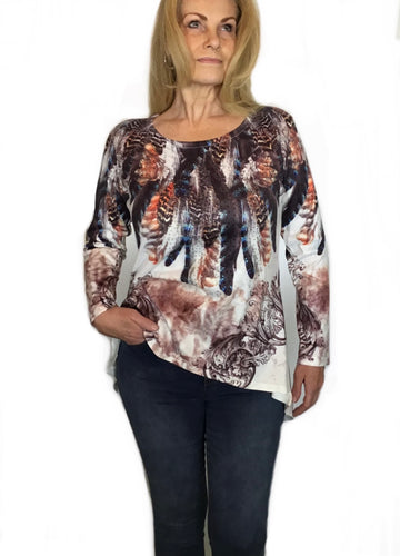 Blue and Orange Feather Sparkle Tunic