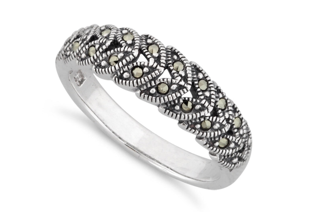 Double leaf Marcasite Ring