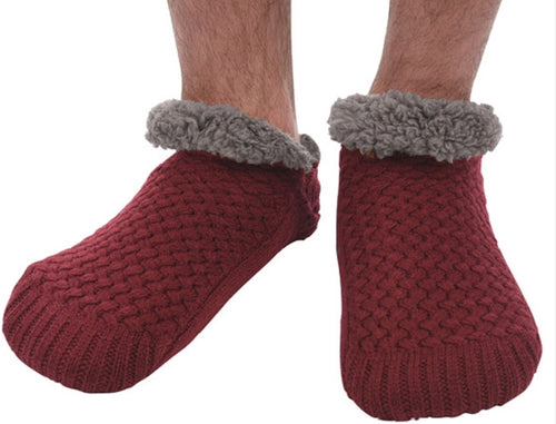 Men’s Basket weave Sherpa Lined Burgundy Sock/slippers
