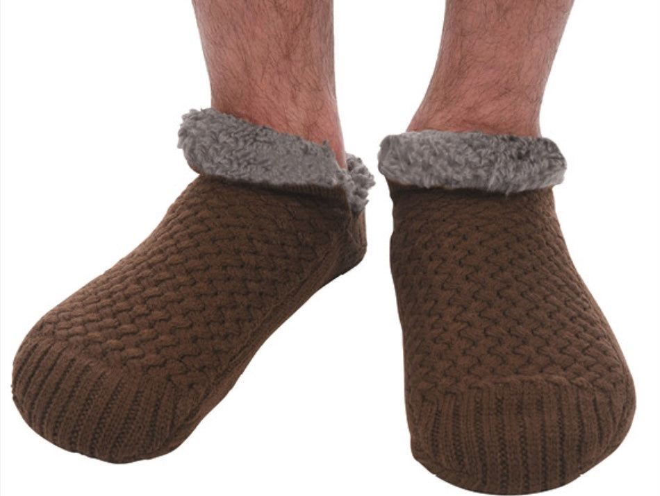 Men’s Basket weave Sherpa lined Socks Java/ Brown