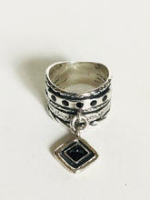 Sterling silver wide Dangle Onyx Ring