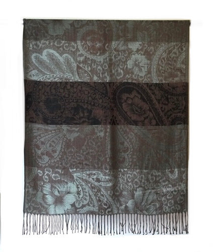 Pashmina flower print colour block scarf