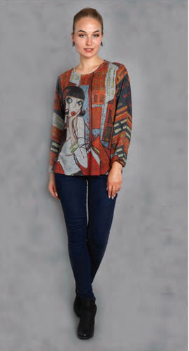 Multi colour print Lady long sleeve Top