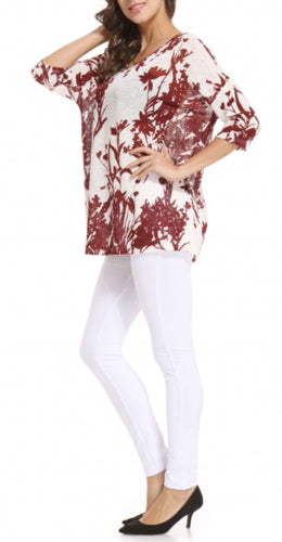 Knit 3\4 sleeve Printed Top