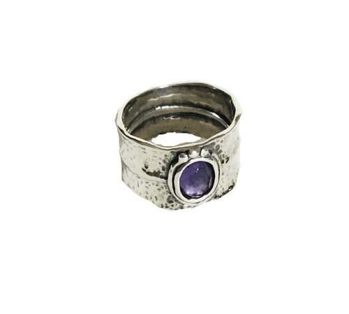 Sterling silver Amethyst diamond cut Cigar band Ring