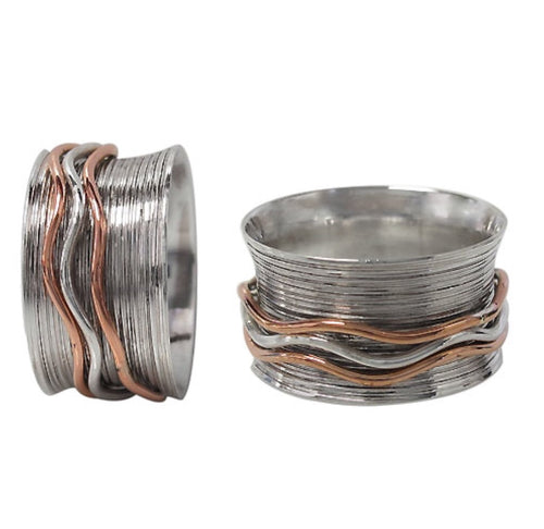 925 Sterling And Brass Wave Spinner Ring