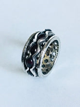 Sterling silver wave Garnet spinner ring