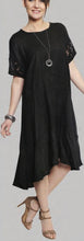 Black Linen Full Length Dress Sequins Short Sleeve