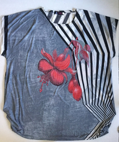 Red Orchid/Black Grey Stripe Fun Top