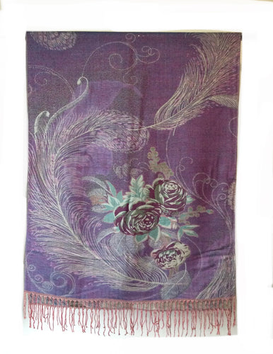 Pashmina Feather Rose print scarf