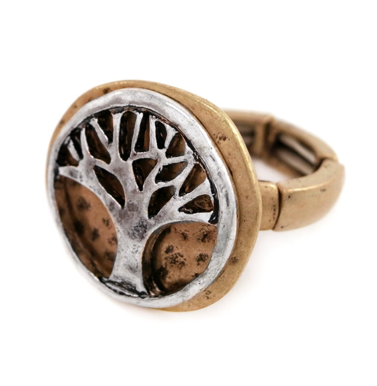 Round Face Tree of Life Adjustable Ring
