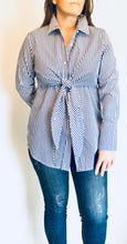 Ocean Blue Pearl Button Down Front tie Blouse