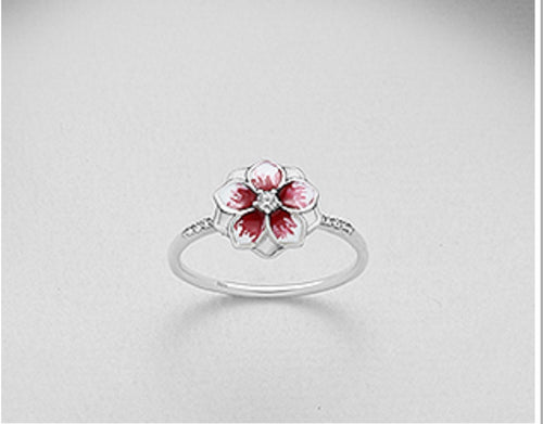 925 Sterling Silver Flower/Enamel Ring