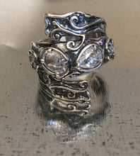 Wrapped Silver Ring 3 Clear CZ stones