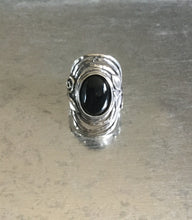 Black Onyx Shield Ring with Leaf detail