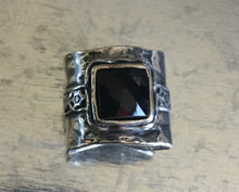 Sterling silver Cigar band Ring/ Genuine Stone