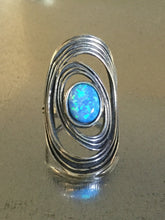 Synthetic Fire Blue Opal Shield Ring.