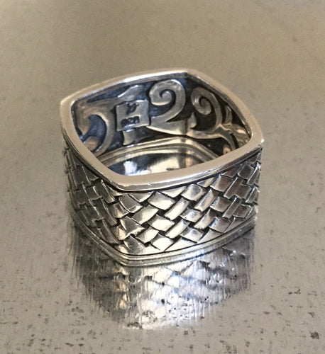 Men's Square Sterling Silver Woven detail Ring