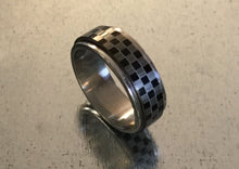 Men's Stainless Steel Spinner Ring Silver with Black Chechen design
