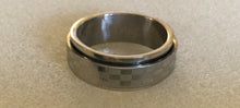 Men's Stainless Steel Spinner Ring Silver on Silver checker design
