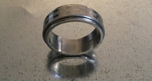 Men's Stainless Steel Spinner Ring Silver on Silver checker design