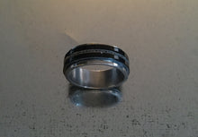 Men's Stainless Steel Spinner Ring Black with narrow Stipe design