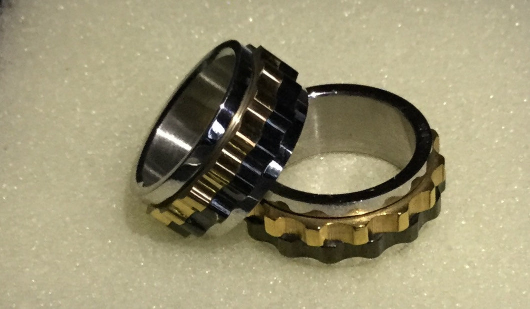 Men's Stainless Steel Spinner Ring Two Tone Black and Gold