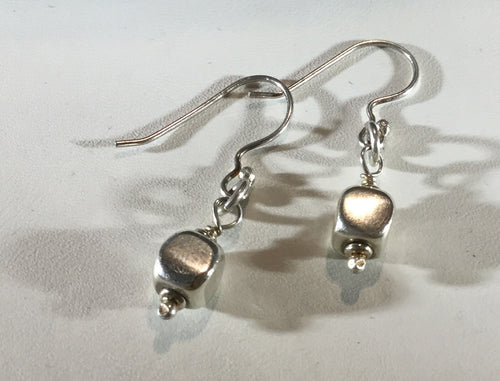 Silver square Shepard hook Earrings