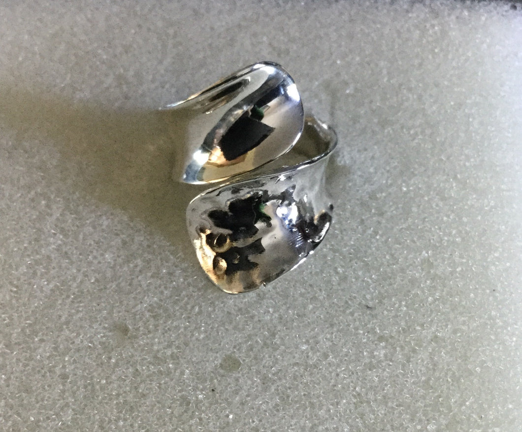 Two Tone Hammered Silver Wrap Ring