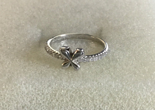 Silver bow CZ ring