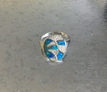 Synthetic Blue Oval Opal Silver Ring