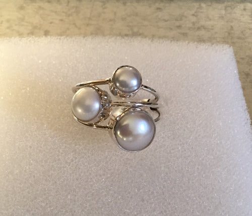 Triple Sterling Silver Pearl Ring