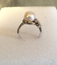 Sterling Silver Pearl Ring with Cubic Zirconia accents