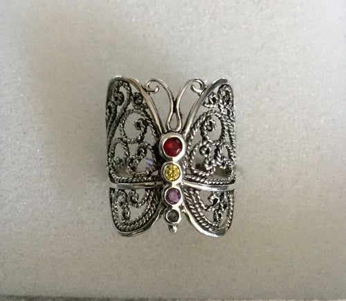 Multi color Silver Butterfly ring