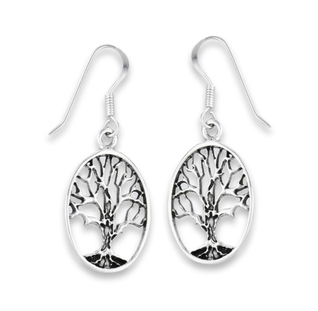 Oval Tree of Life Silver Earrings
