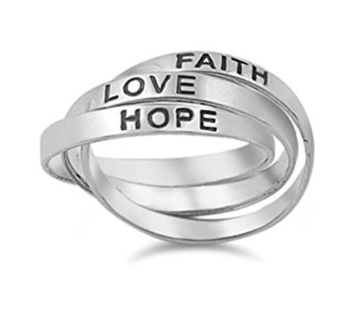 Sterling silver Hope Faith Love Triple Ring