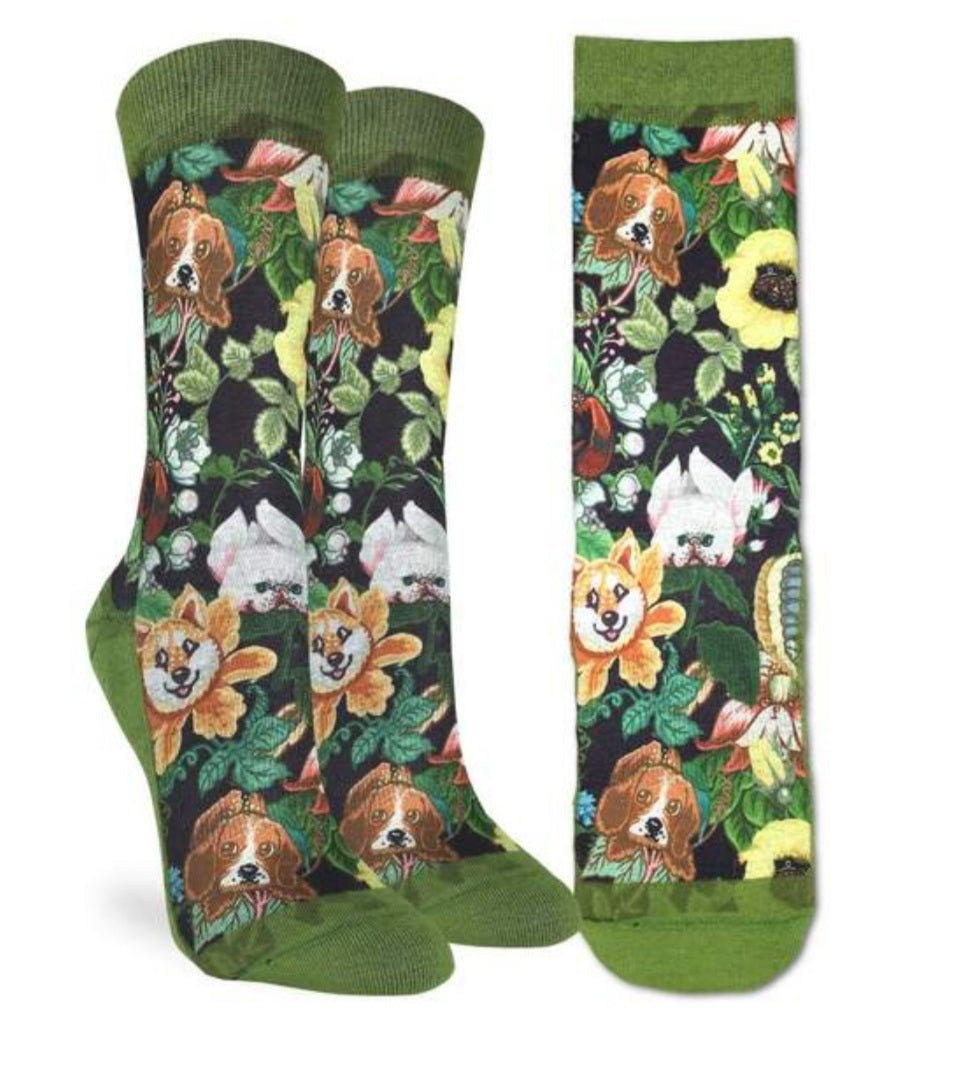 Women's Floral Dogs Good Luck Socks Active Fit