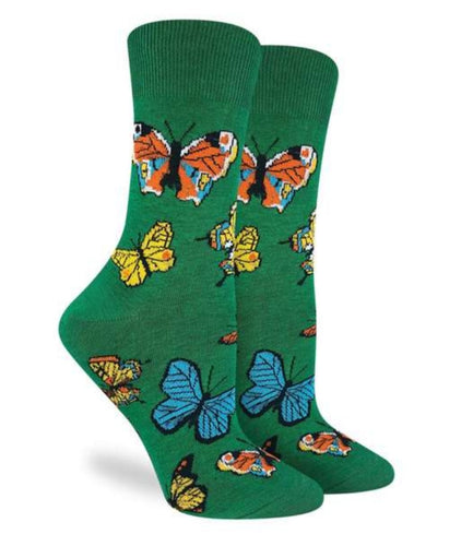 Women's Butterflies Good Luck Socks Crew sz 5 - 9